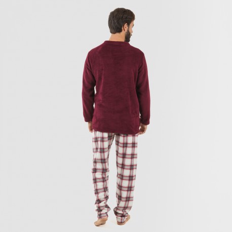 Pijama coral hombre Cuadro Galindo burdeos