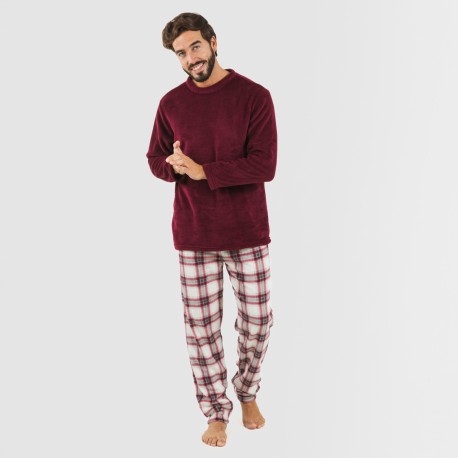 Pijama coral hombre Cuadro Galindo burdeos