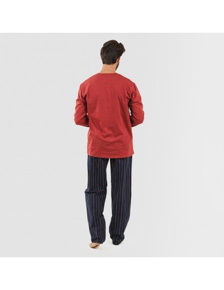 Pijama hombre franela Raya San Luis burdeos