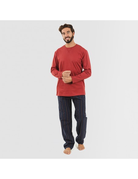 Pijama hombre franela Raya San Luis burdeos