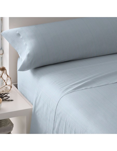 Juego de sábanas algodón Lista celeste