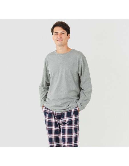 Pijama hombre franela Cuadro Tarso gris
