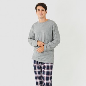 Pijama hombre franela Cuadro Tarso gris 2