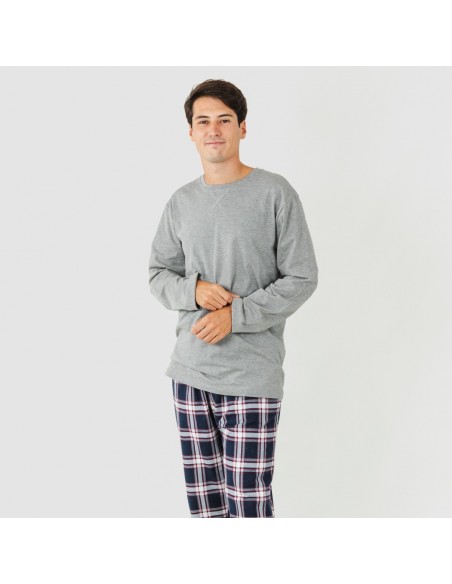 Pijama hombre franela Cuadro Tarso gris