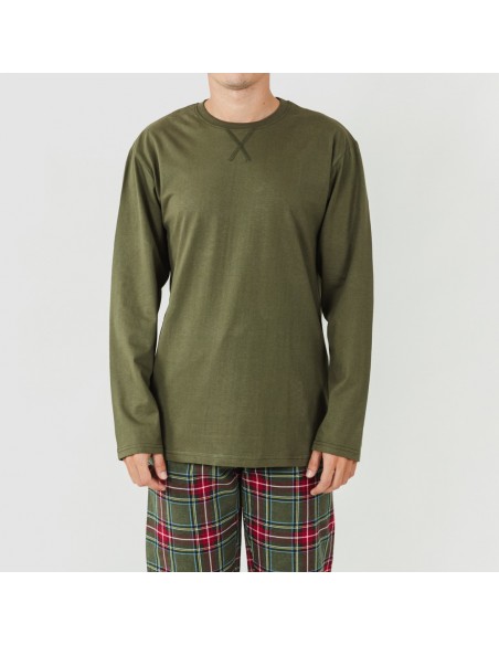 Pijama hombre franela Cuadro Milton verde cacería