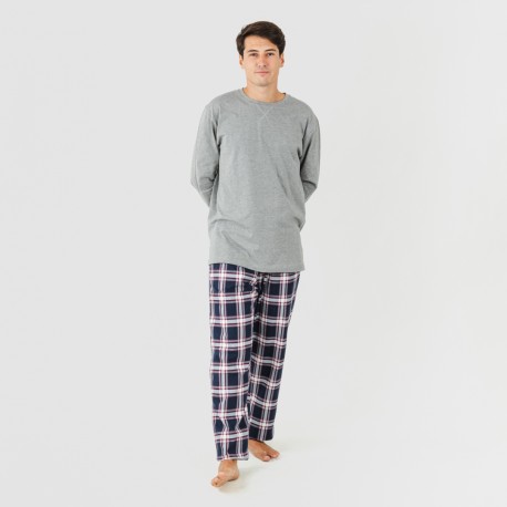 Pijama hombre franela Cuadro Tarso gris