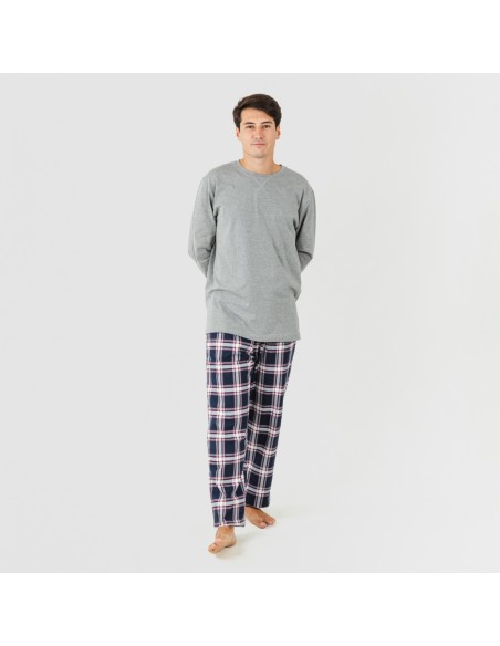 Pijama hombre franela Cuadro Tarso gris