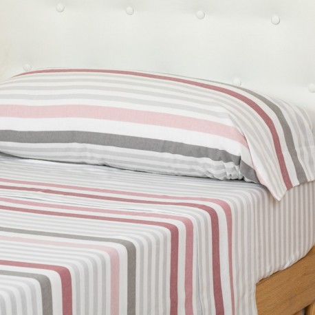 Juego de sábanas franela Raya Recadero reversible gris