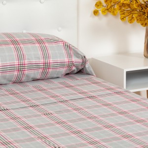 Juego de sábanas franela Cuadro Salema rosa
