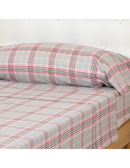 Juego de sábanas franela Cuadro Salema rosa