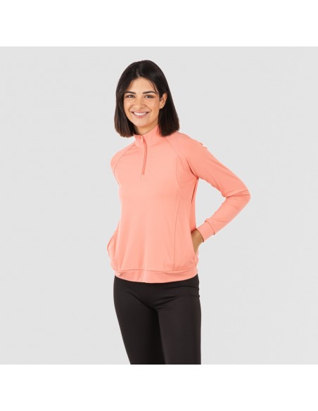 Sudadera deportiva mujer con cremallera y bolsillo naranja