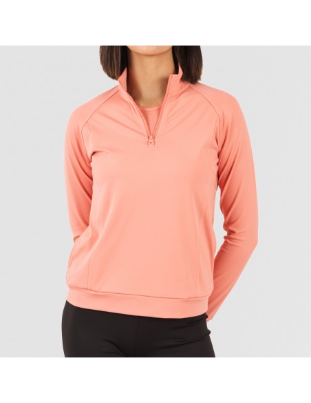 Sudadera deportiva mujer con cremallera y bolsillo naranja