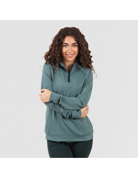 Sudadera deportiva mujer con cremallera y bolsillo verde botella