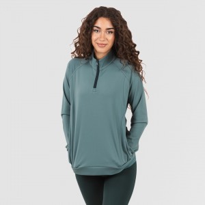 Sudadera deportiva mujer con cremallera y bolsillo verde botella 2