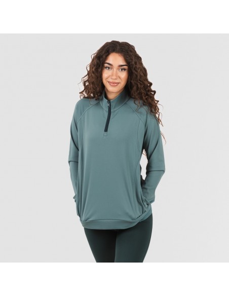 Sudadera deportiva mujer con cremallera y bolsillo verde botella