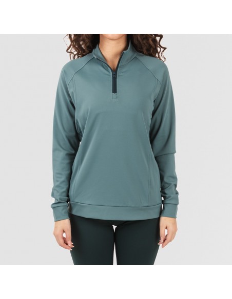 Sudadera deportiva mujer con cremallera y bolsillo verde botella
