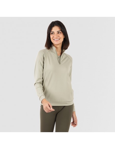 Sudadera deportiva mujer con cremallera y bolsillo verde hoja