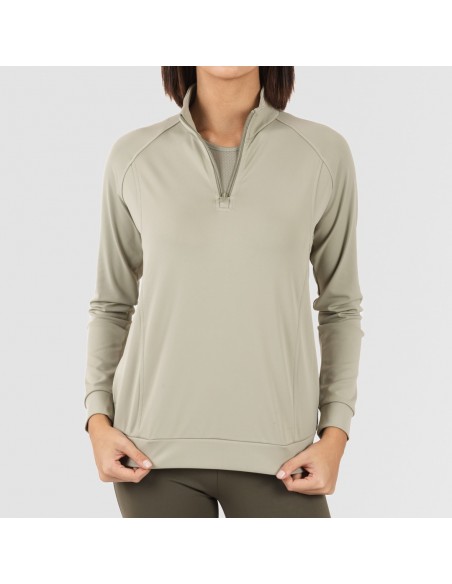 Sudadera deportiva mujer con cremallera y bolsillo verde hoja