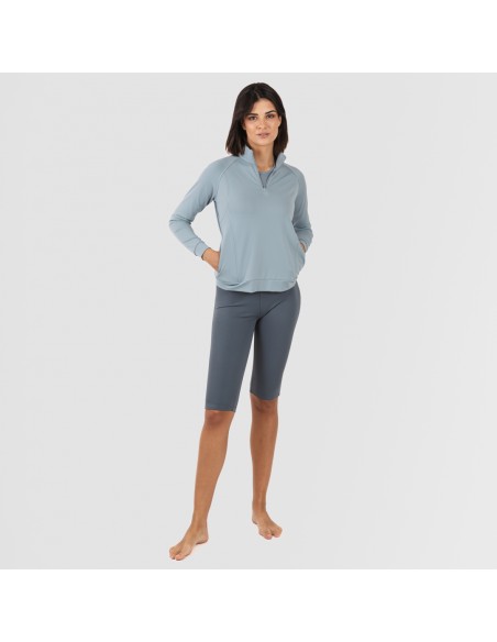 Sudadera deportiva mujer con cremallera y bolsillo indigo