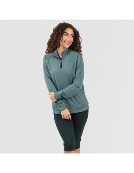 Sudadera deportiva mujer con cremallera y bolsillo verde botella