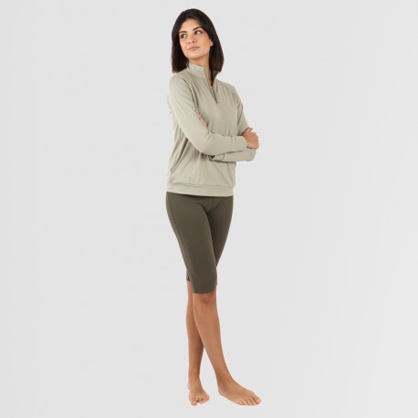 Sudadera deportiva mujer con cremallera y bolsillo verde hoja