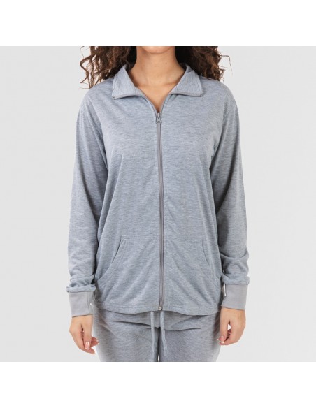 Conjunto deportivo chaqueta cremallera mujer gris