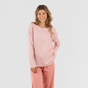 Pijama largo algodón Raya Aliena marsala