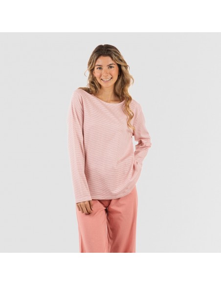 Pijama largo algodón Raya Aliena marsala