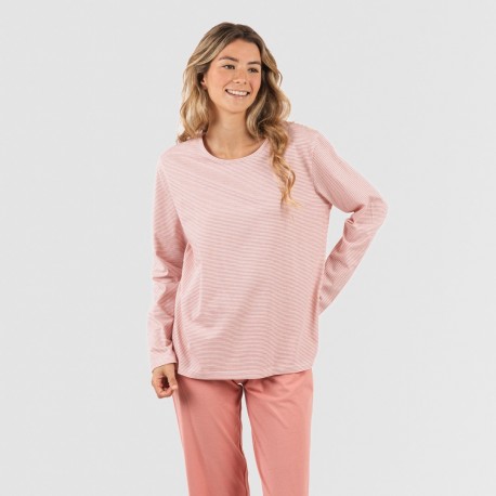 Pijama largo algodón Raya Aliena marsala