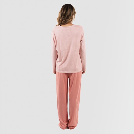 Pijama largo algodón Raya Aliena marsala