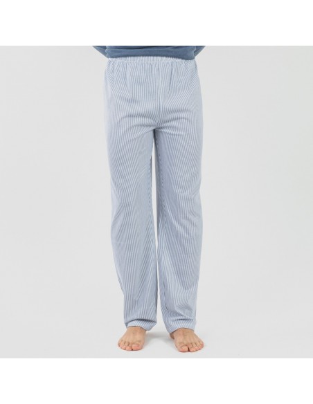Pijama largo algodón hombre Lista indigo