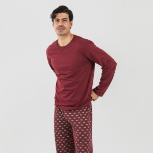 Pijama largo algodón hombre Nino burdeos 2