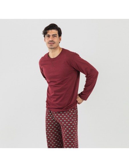 Pijama largo algodón hombre Nino burdeos
