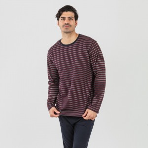 Pijama largo algodón hombre Raya San Francisco azul marino