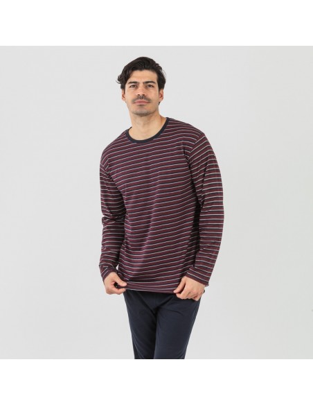 Pijama largo algodón hombre Raya San Francisco azul marino