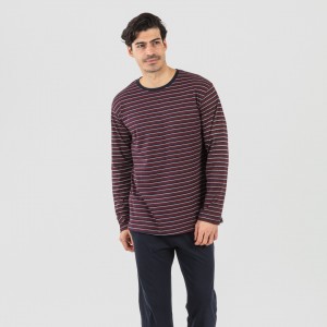 Pijama largo algodón hombre Raya San Francisco azul marino 2