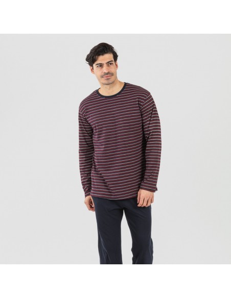 Pijama largo algodón hombre Raya San Francisco azul marino