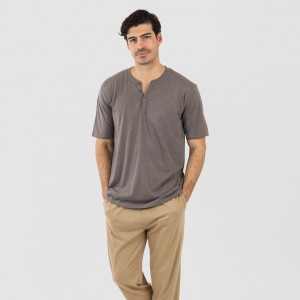 Pijama largo hombre de manga corta con botón Topo - arena