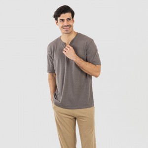 Pijama largo hombre de manga corta con botón Topo - arena 2