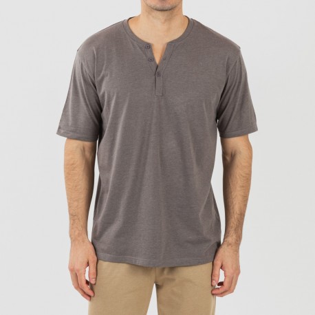 Pijama largo hombre de manga corta con botón Topo - arena