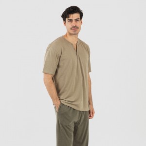 Pijama largo hombre de manga corta con botón verde cacería - verde oscuro 2