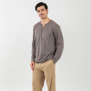 Pijama largo hombre con botones topo - arena