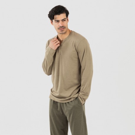 Pijama largo hombre con botones verde cacería - verde oscuro