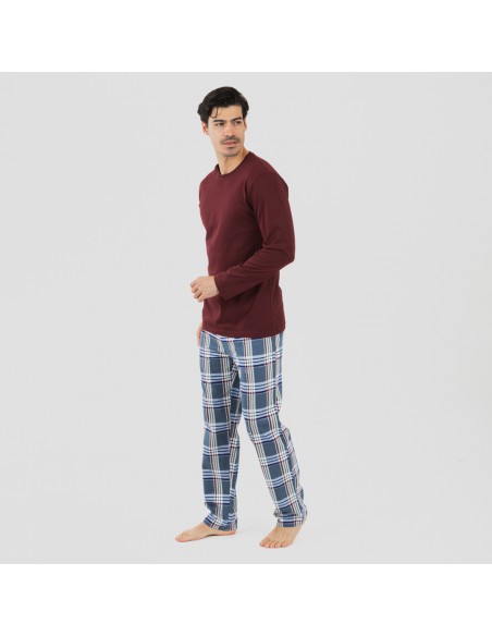 Pijama hombre franela Cuadro Xavi burdeos
