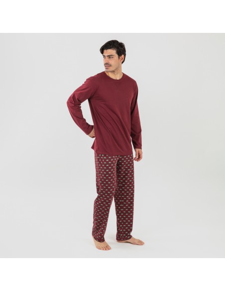 Pijama largo algodón hombre Nino burdeos