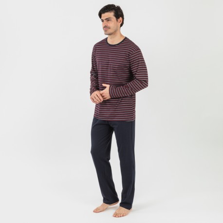 Pijama largo algodón hombre Raya San Francisco azul marino