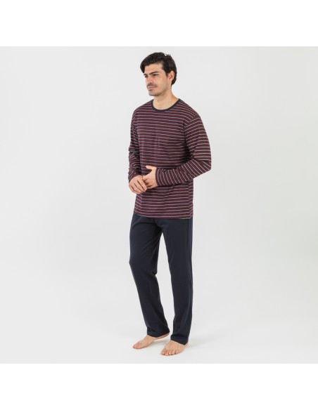 Pijama largo algodón hombre Raya San Francisco azul marino