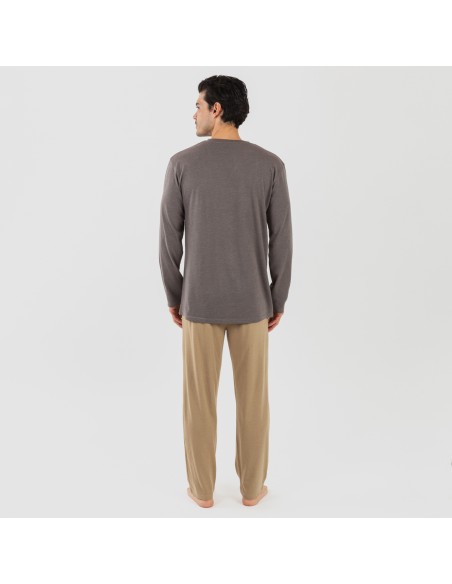 Pijama largo hombre con botones topo - arena