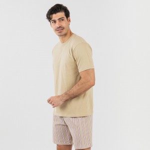 Pijama corto algodón hombre Raya Ico arena 2