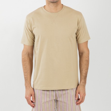 Pijama corto algodón hombre Raya Ico arena